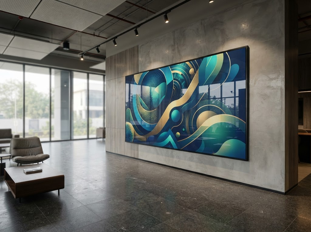 LED display board inside modern business showroom