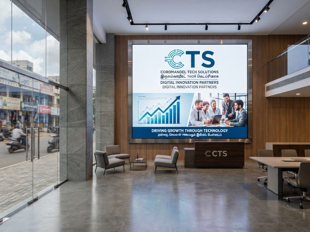 LED display wall in a modern business showroom