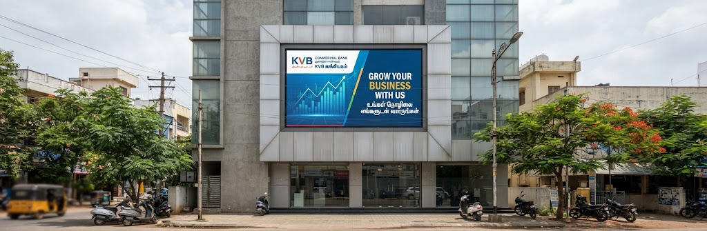 Modern LED digital display board on commercial building
