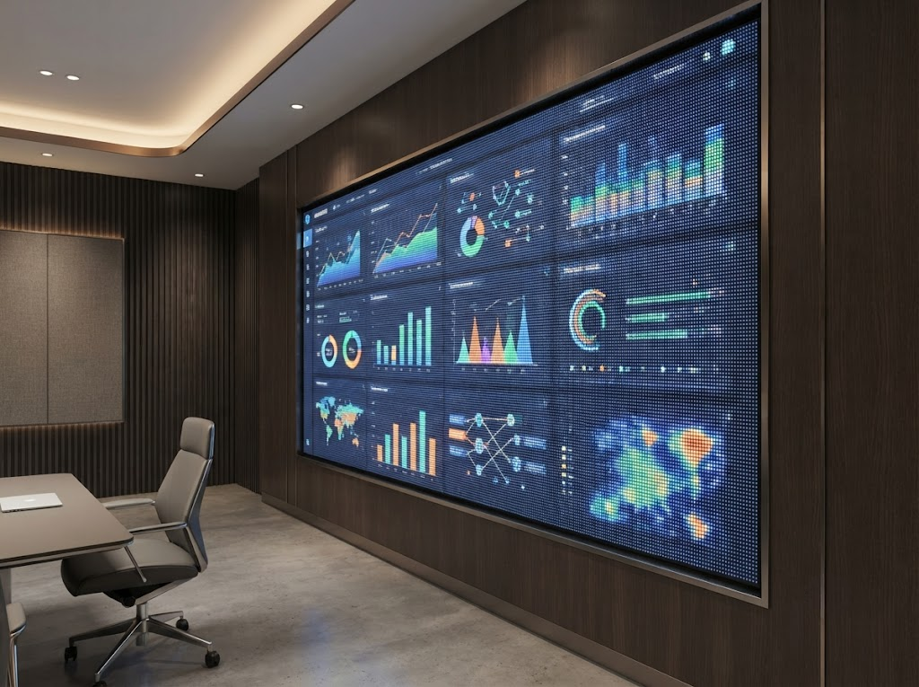 LED video wall in a modern corporate presentation room