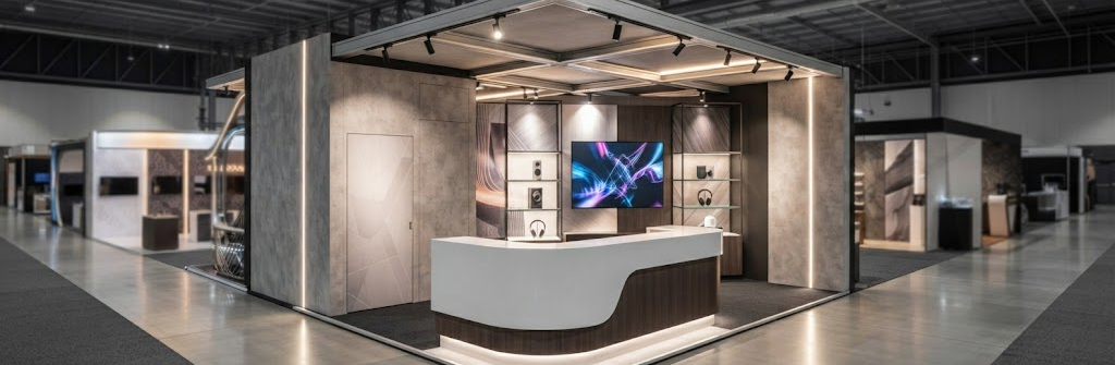 Professionally Fabricated Exhibition Stall with Modern Display and Branding Elements